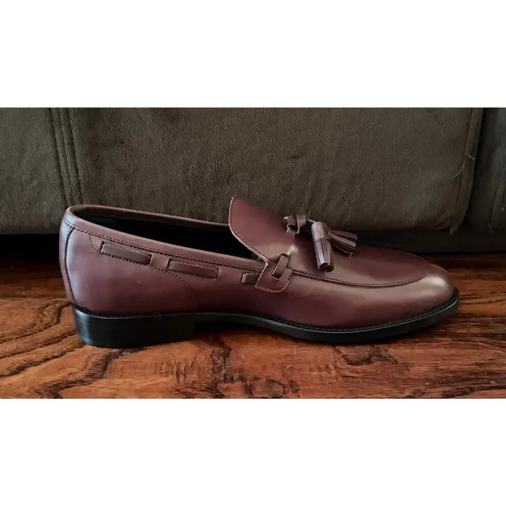 $950 NIB Nettleton Burgundy Leather Almond Toe Tassel Loafers Slip Ons Shoes 8D